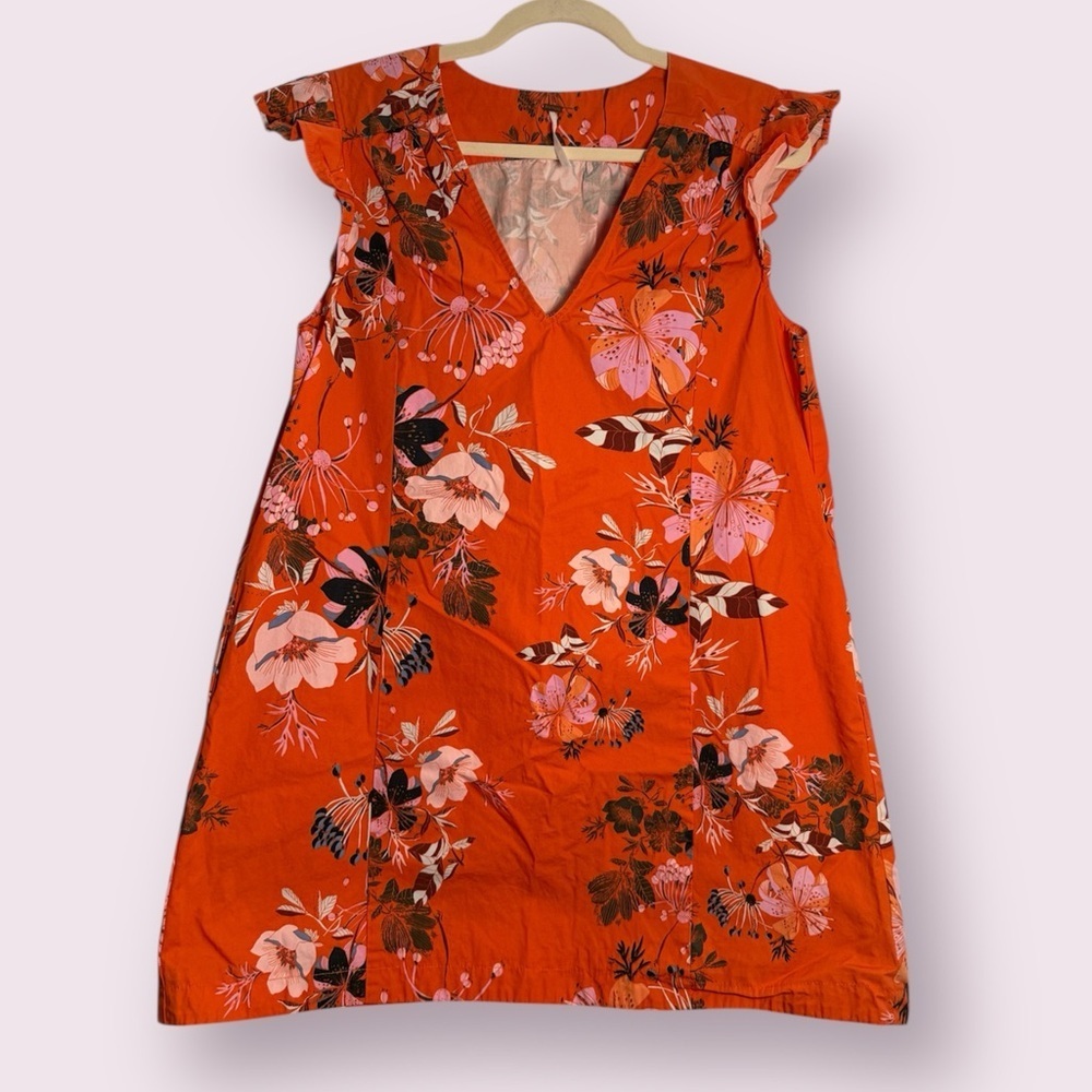 Free People Tropical Floral Orange VNeck A Line Cotton Dress Size Small
